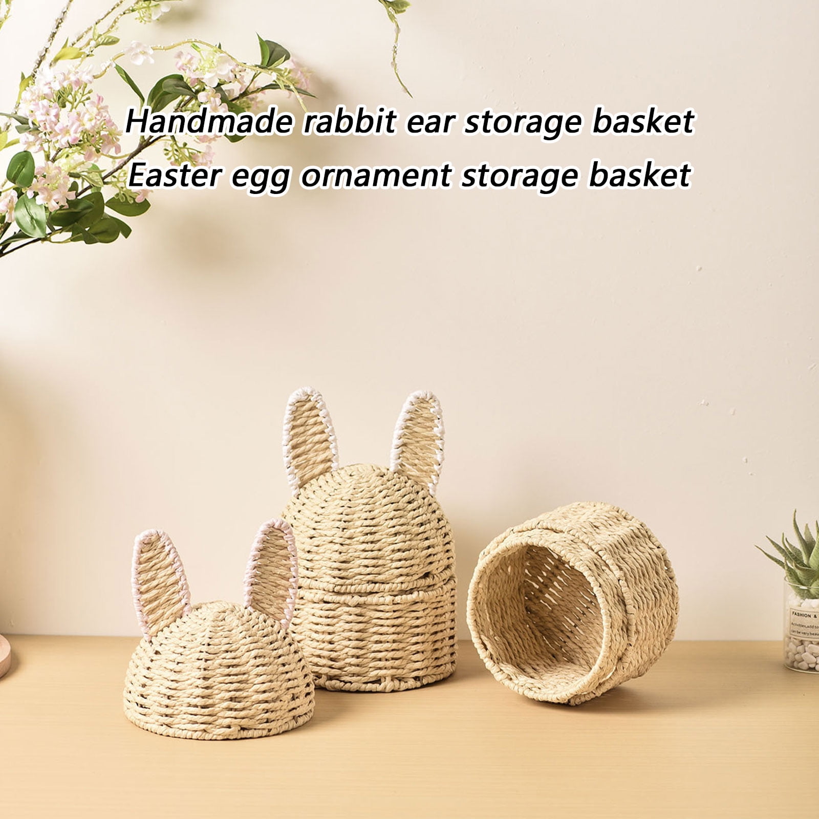 Artisanal Handwoven Rabbits Ears Basket for Easters Decoration and Home Storage Solution