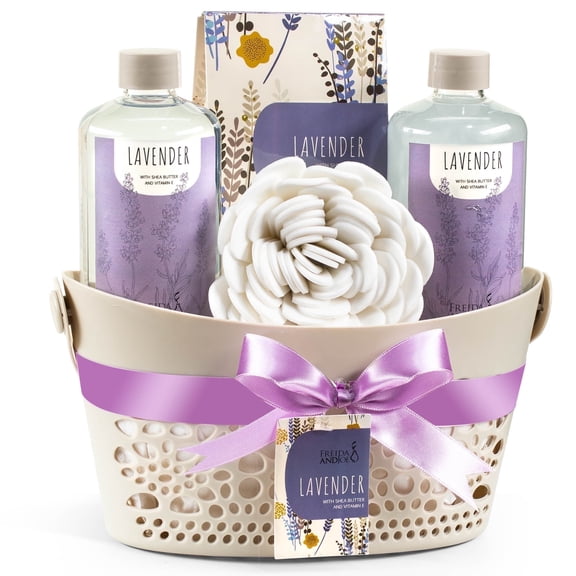 Freida and Joe Bath and Body Gift Set for Her Lavender Fragrance Bath & Body Spa Gift Set Basket - Perfect Gift Basket for Women Valentines Gift