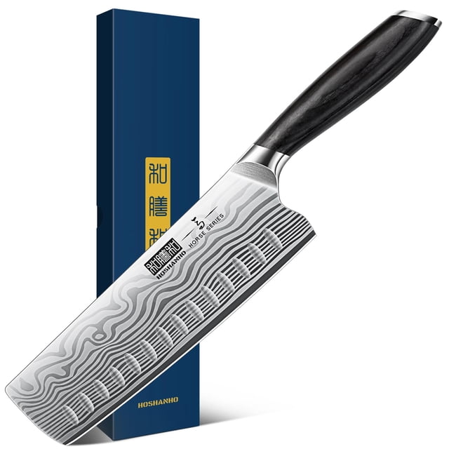 Cuchillo Nakiri HOSHANHO de 7 pulgadas, cuchillo japonés para verduras de acero en polvo de alto carbono, cuchillo multipropósito de chef asiático con filo afilado y mango ergonómico