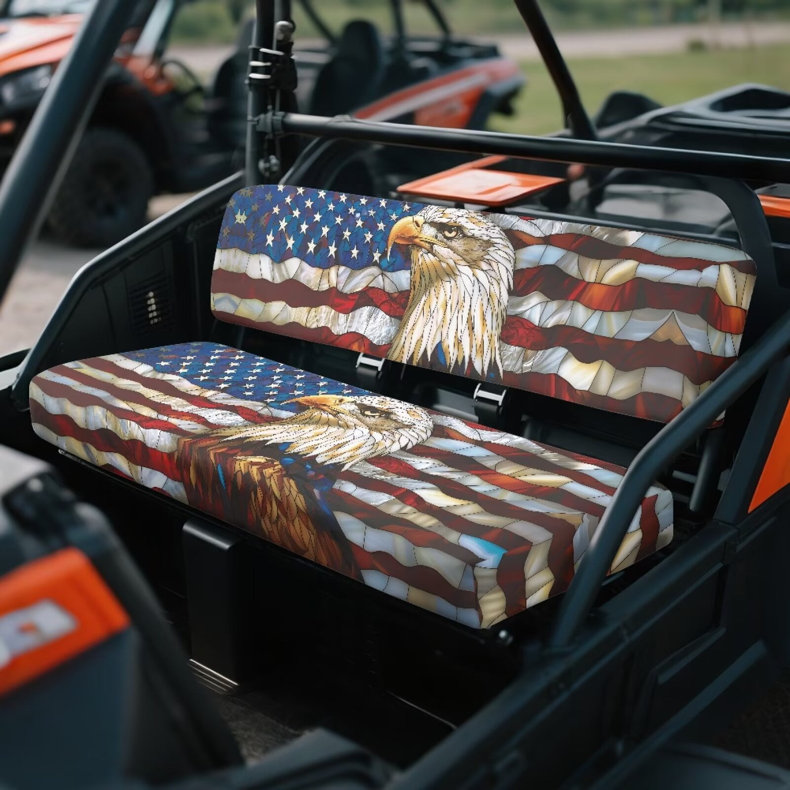 Binienty American Flag Bald Eagle UTV Replacement Seat Covers for Kawasaki Mule 3010 3020 4000 4010, Easy to Install Universal UTV Bench Seat Cover Material for Mule Seats Accessory Parts