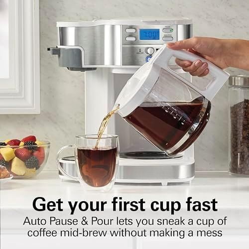 2-Way Programmable Coffee Maker, 12 Cup Glass Carafe And Single Serve Coffee Maker, White with Stainless Steel Accents, 49933