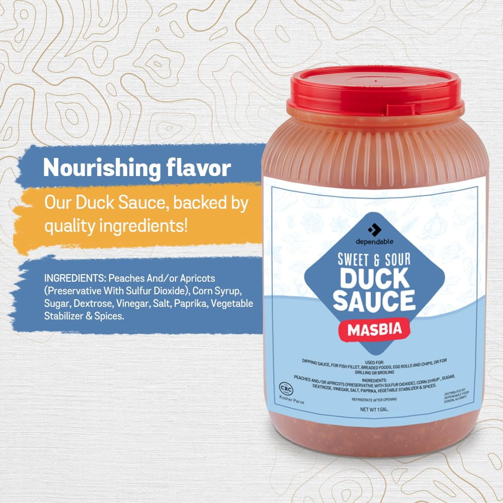 Dependable Sweet and Sour Duck Sauce, Kosher Duck Sauces in Airtight Container, 1-Gallon Bulk Jug