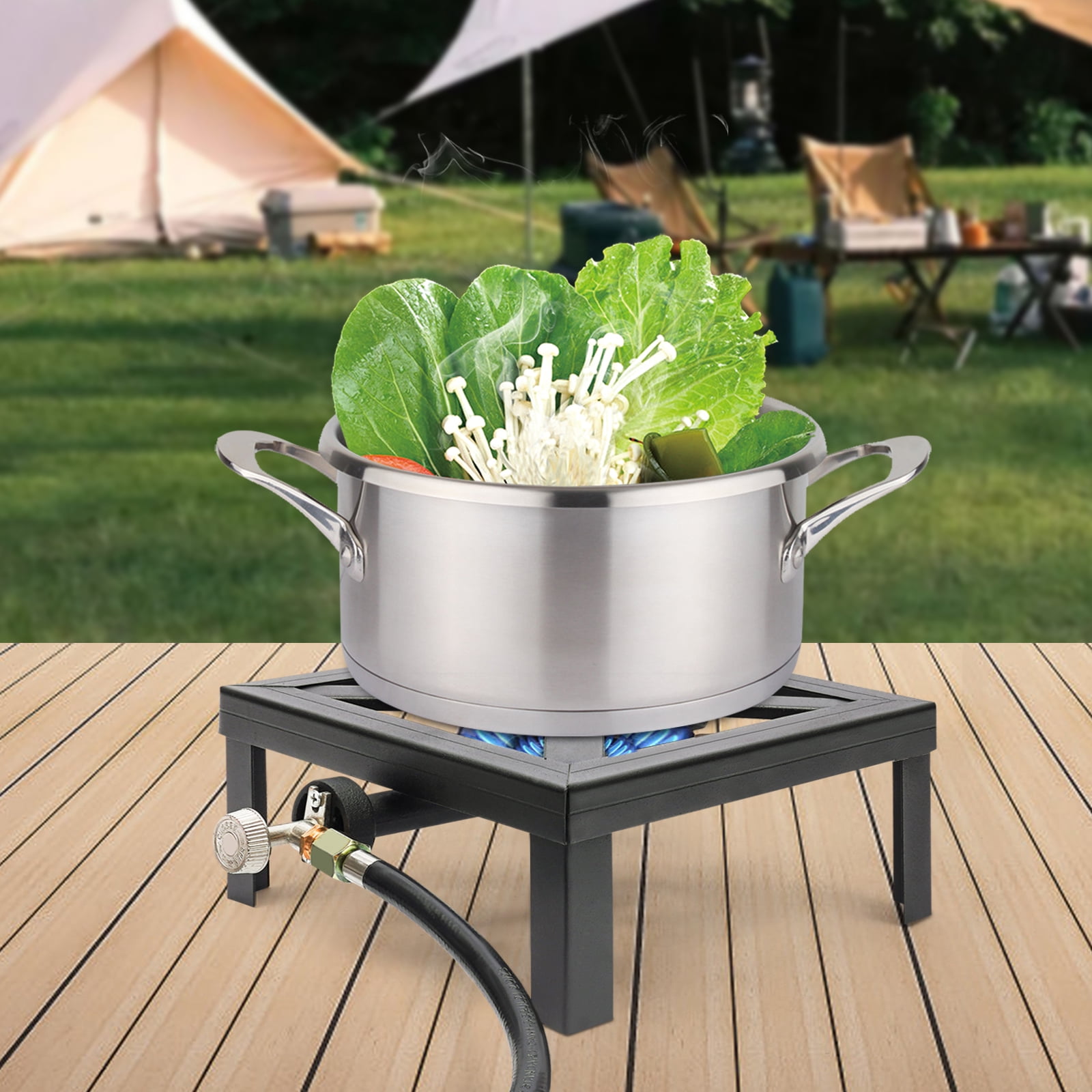 Aiqidi Outdoor Camping Gas Stove BBQ Propane Cooker Portable Single Burner Stove with 0-20PSI Adjustable Regulator 8000W