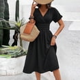 thumbnail image 7 of Tqcoqu Women's Maxi Dress V Neck Short Sleeve A Line High Waist Swing Casual Trendy Summer Dresses,Black,Women's S-XXL, 7 of 7