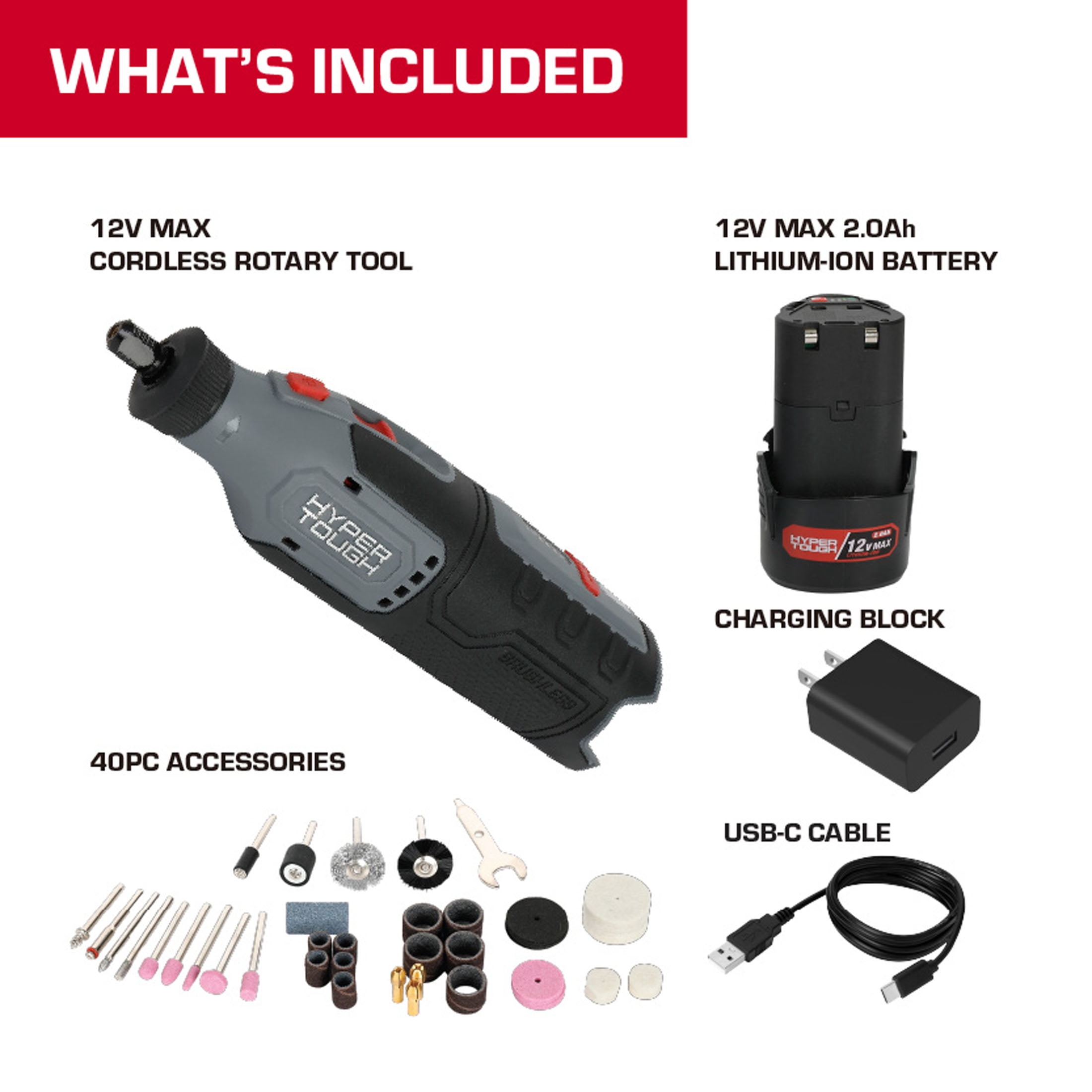 Hyper Tough 12V Rotary Tool with 2.0Ah Battery