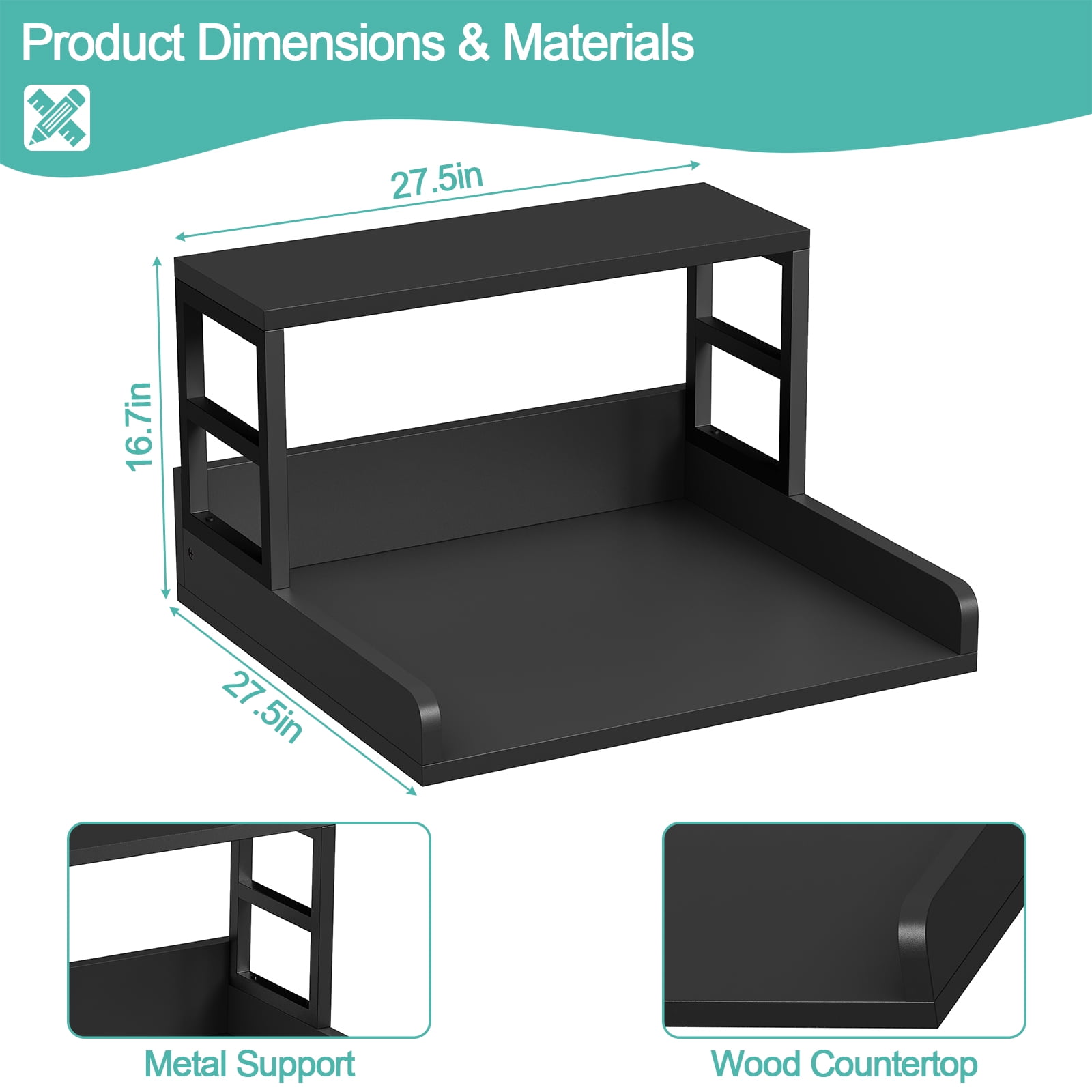 Washer Dryer Countertop, Wooden Countertop for Washer and Dryer, 27.5″L x 27.5″W x 16.7″H(Black)
