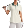 thumbnail image 4 of Soyumi Short Sleeve Polo Shirts for Women Tennis Golf Shirt Business Casual Loose Collared V Neck Top Blouses, Beige, 4 of 9