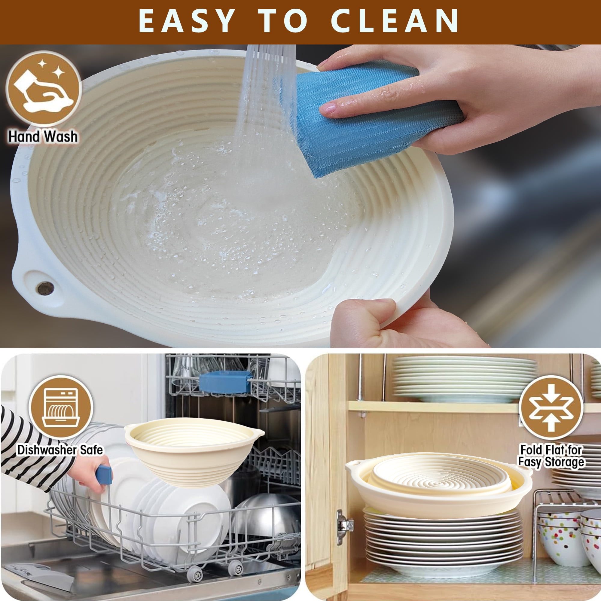 Livease Silicone Bread Banneton Proofing Basket Sets w/Liners & Baking Mats, Sourdough Starter Kit