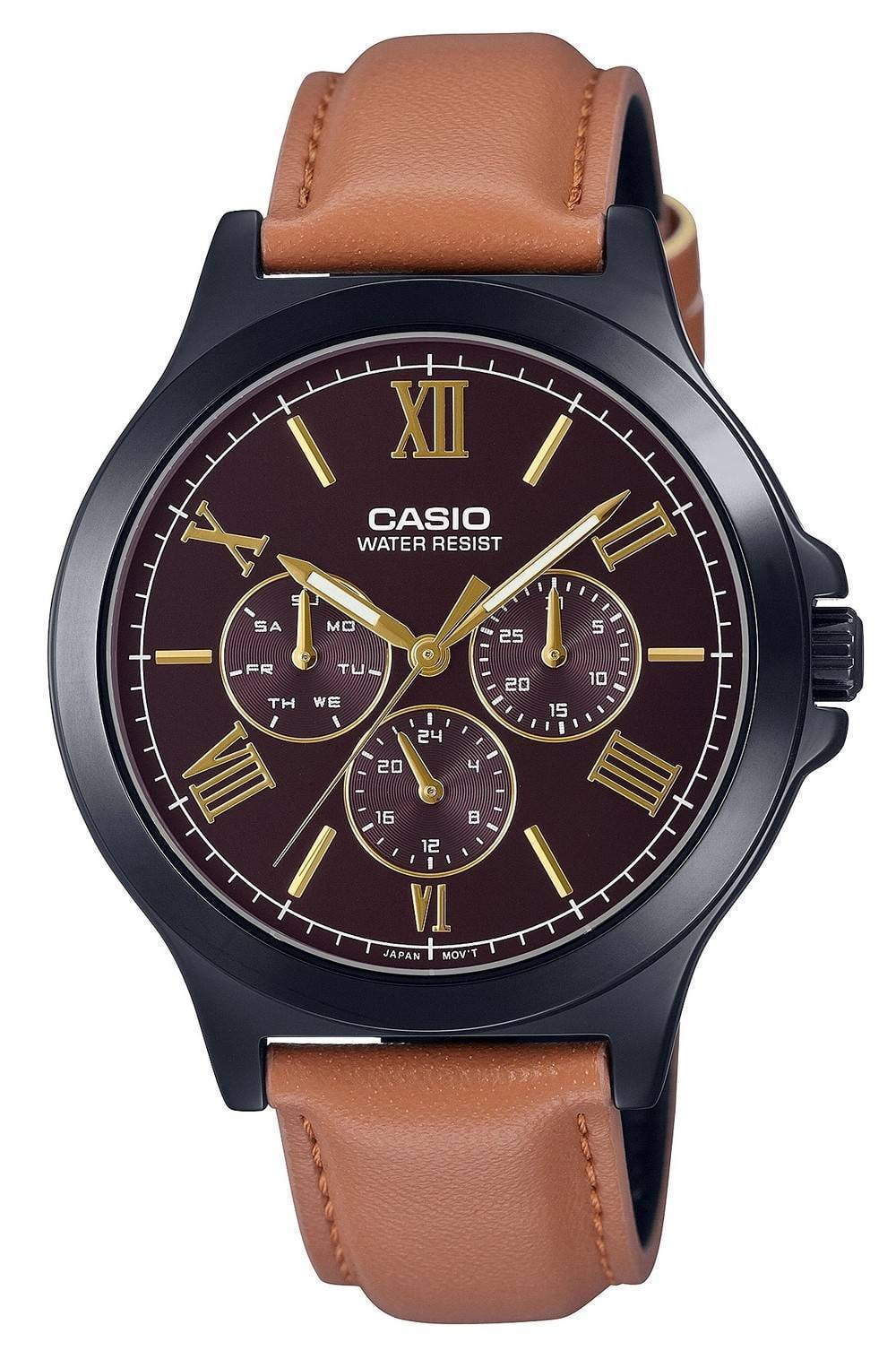 Casio Chronograph Leather Strap Analog MTP V300BL 5A MTPV300BL 5