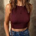 thumbnail image 2 of YYDGH Women's Knit Crop Top Ribbed Sleeveless Halter Neck Vest Tank Top Wine Red M, 2 of 6