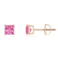thumbnail image 4 of Women's Small Rose Gold 925 Sterling Silver Tiny Pink Cz Princess Cut Screw Back Earrings, 4 of 4