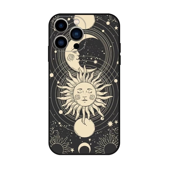 DMERBYL Black Celestial Sun and Moon and Star Design Case for iPhone 15 Pro Max(6.7 Inch), Girls Women Back Case Cover, Cute Cartoons Soft TPU Bumper Phone Case for iphone