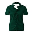 thumbnail image 4 of TKLPEHG Womens Tops Trendy V Neck Ruffles Elegant Shirts Short Sleeve T Shirts Casual Lightweight Summer Solid Color Going Out Tops Loose Blouse(Army Green,M), 4 of 6