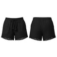 thumbnail image 7 of Yutgune Womens Cotton Linen Shorts Lace Trim Drawstring Elastic Waist Tassel Summer Beach Shorts with Pockets, 7 of 7