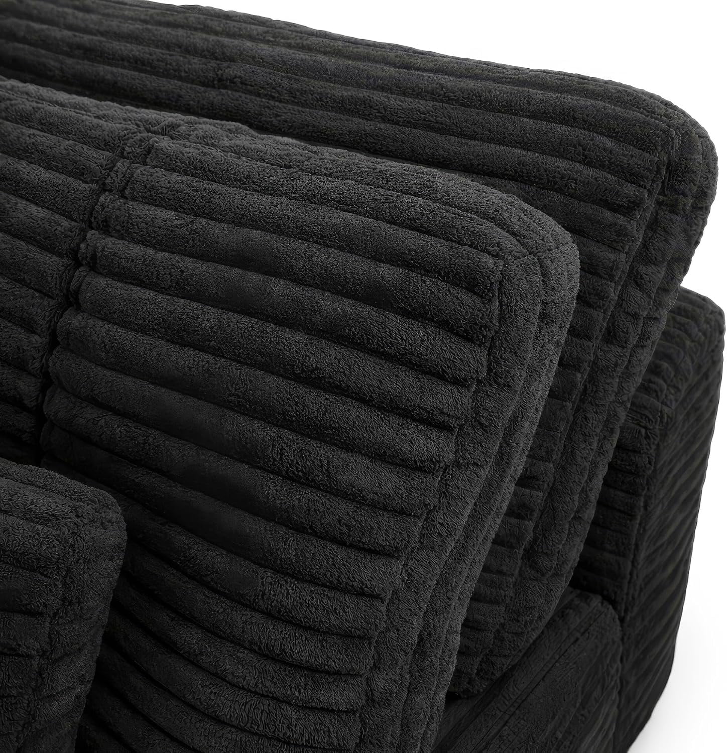 105" Modular Cloud Sectional Sofa with Ottoman, Faux Rabbit Fur Velvet, No Assembly Required, Black