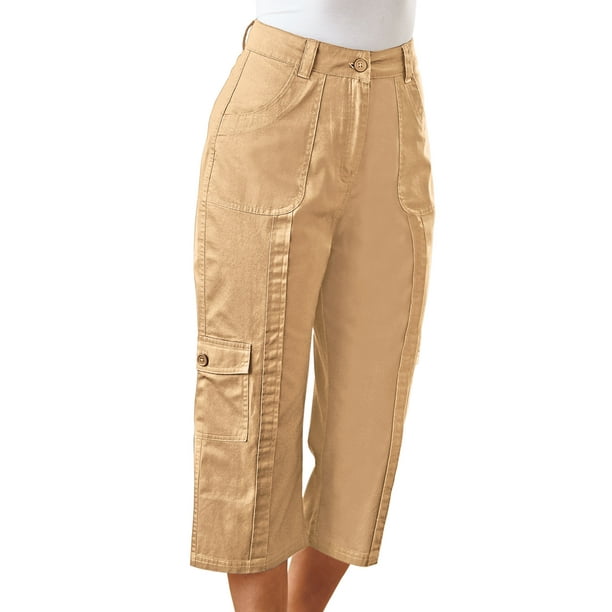 womens khaki cargo capris