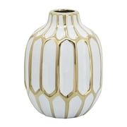 Sagebrook Home Elegant Ceramic Vase for Living Room and Home Accent - Modern Flower Vase for Room, Bedroom, and Office - 8, White & Gold