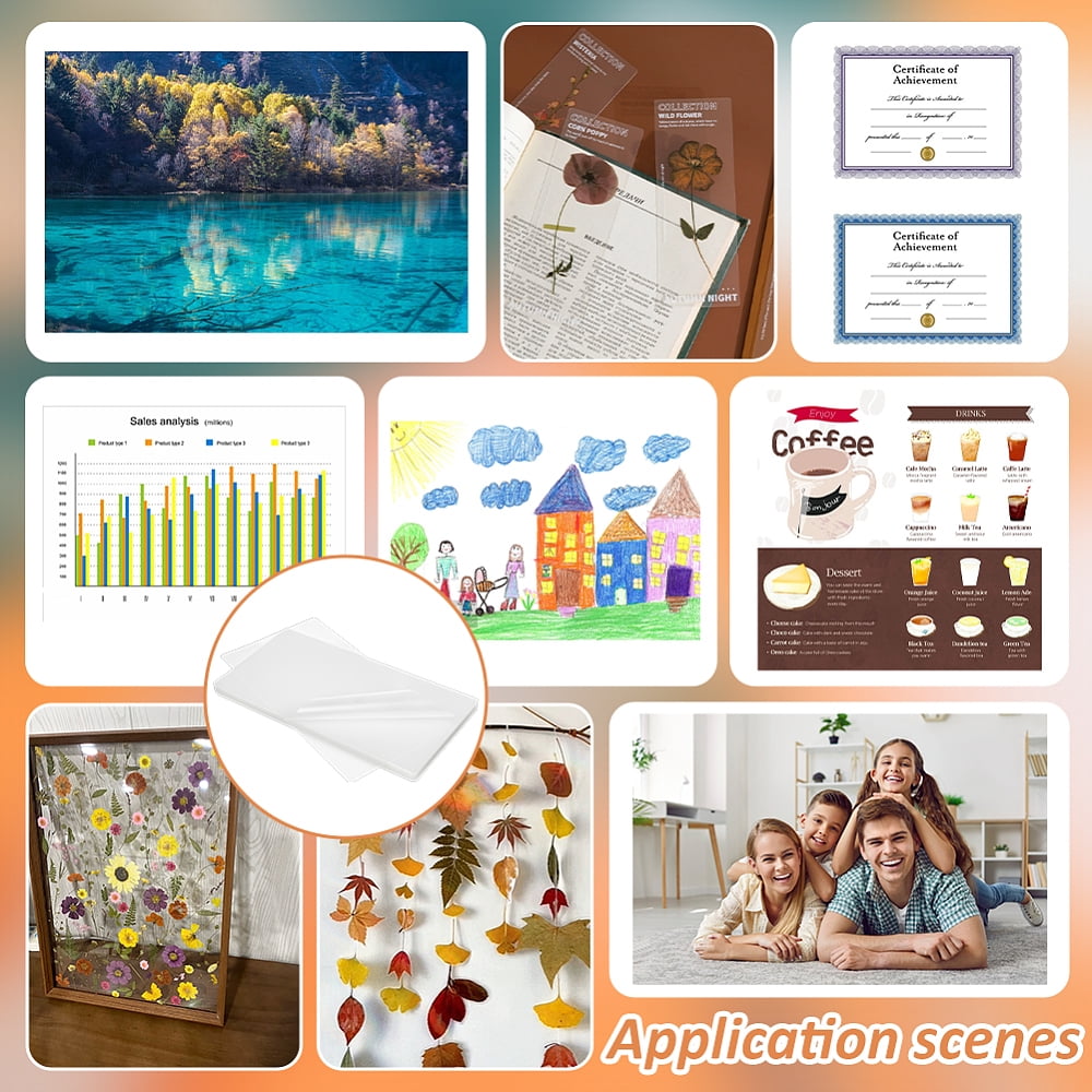 100Pcs Plastic Laminating Pouch Film Photo Protecting Sheets for Hot Laminator Clear 265x134x0.1mm