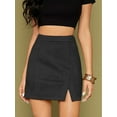 thumbnail image 3 of Deago Women's High Waist Faux Suede Side Split Bodycon Short A Line Mini Pencil Skirt (Black, S), 3 of 9