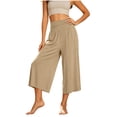 thumbnail image 4 of Capri Pants for Women High Waist Workout Yoga Pants with Pockets Lightweight Wide Leg Cropped Trousers Loungewear, 4 of 7
