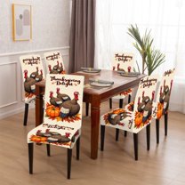 Nkmbld Chair Covers for Living Room, Autumns Chair Slipcovers Thanksgiving Decoration Turkey and Pumpkin Pattern Chair Protector Cover Catering Party Decoration