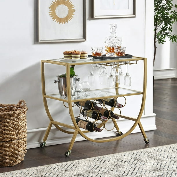 FirsTime & Co. Gold Catalina Bar Cart, Glam, Metal, 29.25 x 16 x 29.75