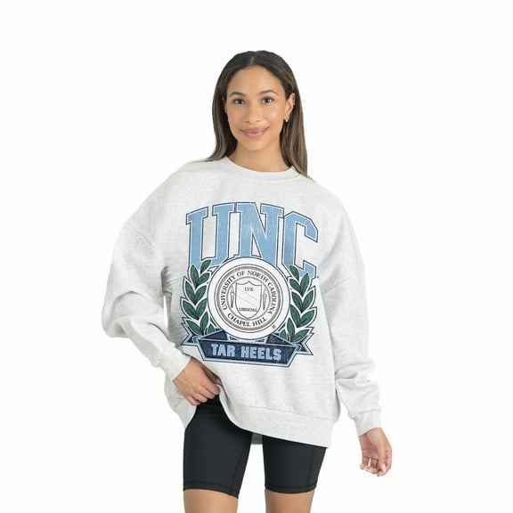 Women's Gameday Couture Gray North Carolina Tar Heels Premium Fleece Drop Shoulder Oversized Pullover Sweatshirt
