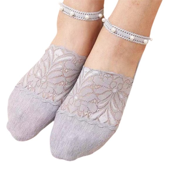 Elegant Women's Ballerina Socks with Pearl Lace Trim Breathable and Non- Low Cut Footwear for Comfort Size:One Size