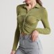 thumbnail image 2 of Mujeres Casual Solapa Mangas largas Un solo pecho Color sólido Tight Sexy Camiseta Top Fridja  fjkfkj7851, 2 of 8