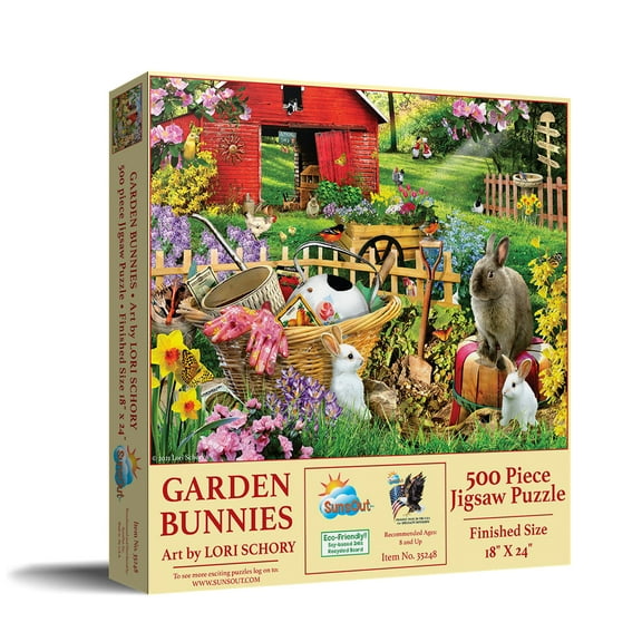 SUNSOUT INC - Garden Bunnies - 500 pc Jigsaw Puzzle by Artist: Lori Schory - Finished Size 18" x 24" Easter - MPN# 35248