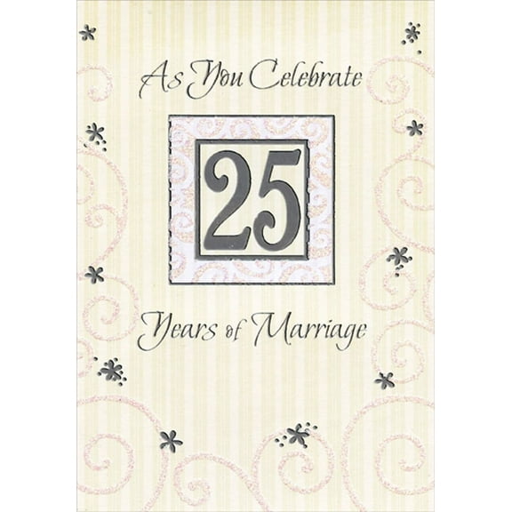 Designer Greetings Silver Foil 25 Inside Silver Foil Frame 25th: Twenty-Fifth Formal Wedding Anniversary Congratulations Card for Couple