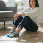 Bombas Cushioned Ankle Socks, Blue/ Grey Color, Size Medium, 5-Pack