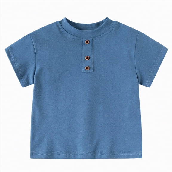UngA Boys Henley Short Sleeve Shirt Cotton Blend Button Front Summer Tee Tops Kids Toddler Breathable Casual Tshirts (Blue,6-7 Years)
