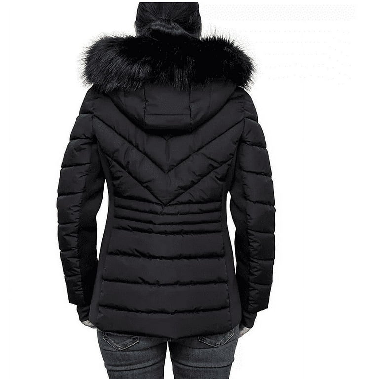 London Fog Women's Faux Fur Puffer Jacket Black Small - Walmart.com