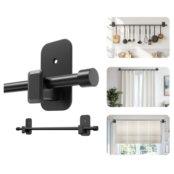 2Pcs No-Drill Curtain Rod Bracket, Multifunctional Towel Bar and Hook Holder for Shower Curtain, Long Design Wall Mount