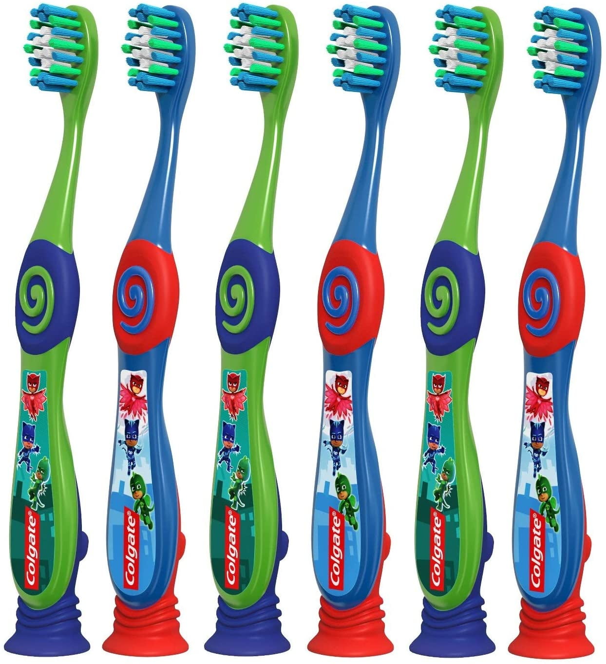 Colgate PJ Masks Toothbrush for Toddlers & Little Children with Suction Cup, Kids 2-5 Years Old, Extra Soft, Pack of 6