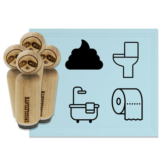 Bathroom Bathtub Towel Toilet Poop Paper Roll Rubber Stamp Set for Scrapbooking Crafting Stamping - Small 3/4 Inch