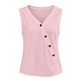 thumbnail image 4 of Craaazy Womens Sleeveless Tank Tops Plus Size Solid Color Loose V Neck Sleeveless Button Down Shirts, Unique Diagonal Buttons Sleeveless Tops for Daily Wear Outfits, 4 of 9
