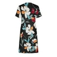 thumbnail image 5 of Wycnly Dresses for Women 2024 Fashion Elastic Waist Pocket Slit Hem Knee-Length Dresses Short Sleeve Crewneck Floral Print Summer Midi Formal Dress White s Under $5, 5 of 6