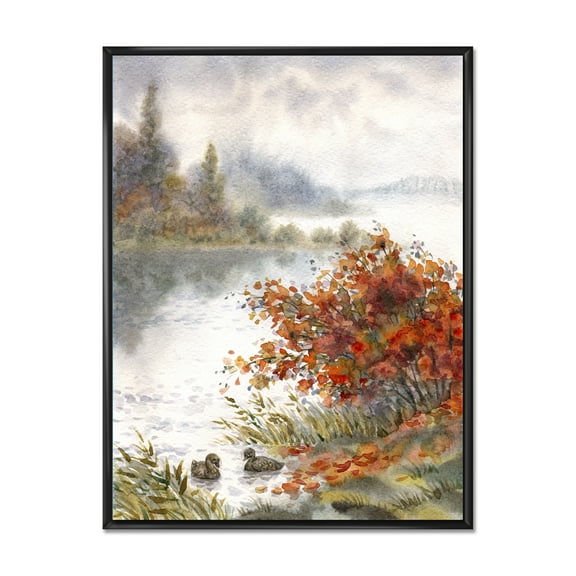 Designart 'View Of The Lake In Autumn Colored' Traditional Framed Canvas Wall Art Print