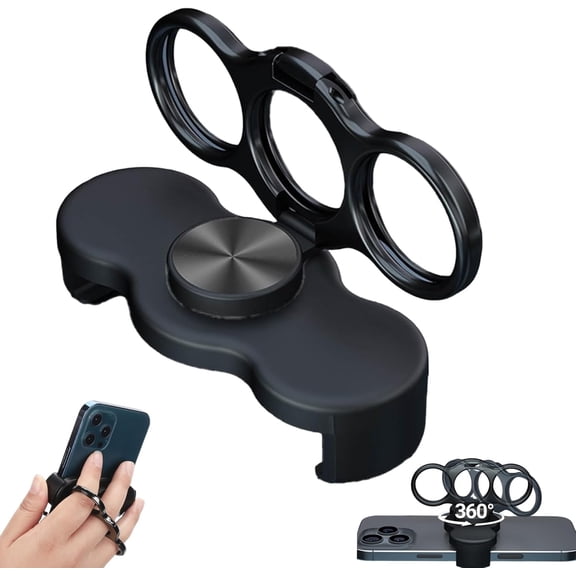 Dual-Ring Three-Finger Back Clip Holder with 360° Rotation, Ergonomic,Magnetic Foldable Holder and Universal Stand for All Smartphones