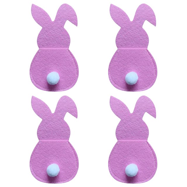 PVCS Ensemble de 4 Porte-Couverts Lapin Sac de Couverts Lapin de Pâques Ensemble de Couverts Lapin avec Queue
