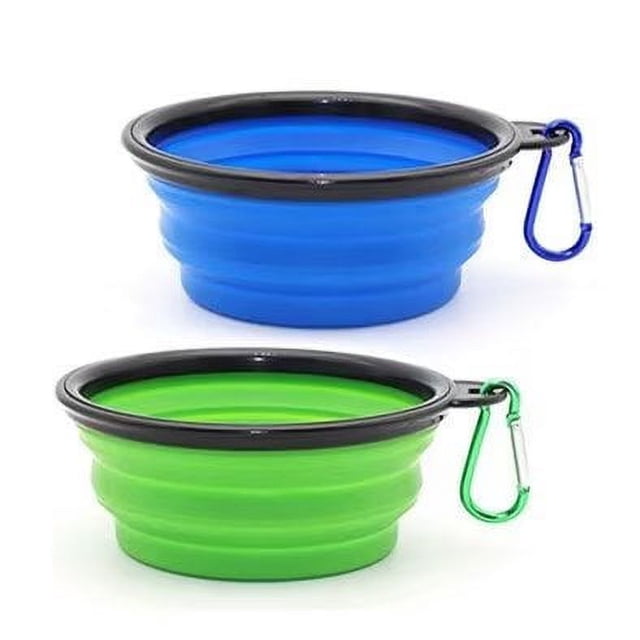 cuencos portátiles para perros, cuencos plegables para perros, cuencos de viaje para perros y cuencos para gatos (350 ml, azul y verde)