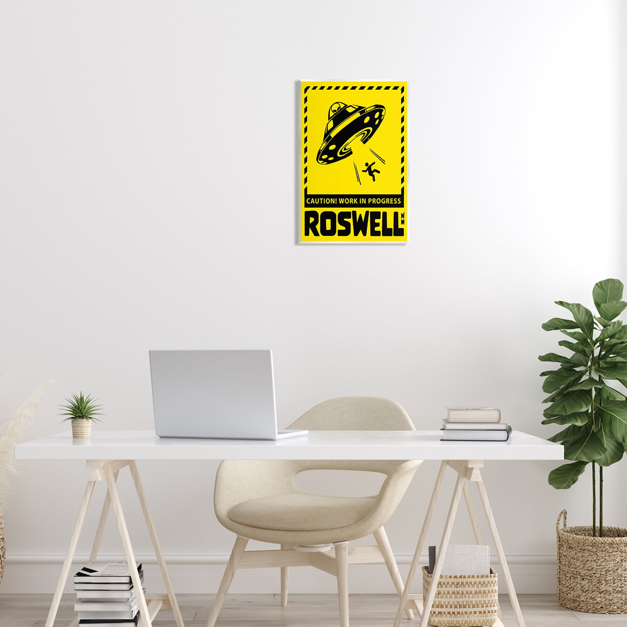 Stupell Industries Caution Roswell NM Alien UFO Travel & Places Painting Unframed Art Print Wall Art