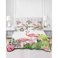 thumbnail image 2 of Quilts Full Size Bedding Set, Summer Pink Flamingos Lightweight Quilted Comforter, Tropical Floral Leaves Cactus Soft Reversible Bedspread Coverlet with Pillow Covers for All Season, 78" x 90", 2 of 7