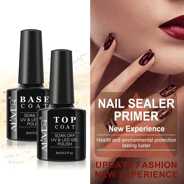 Aliver Base Coat Top Coat Set Soak-Off UV LED Gel Nail Polish