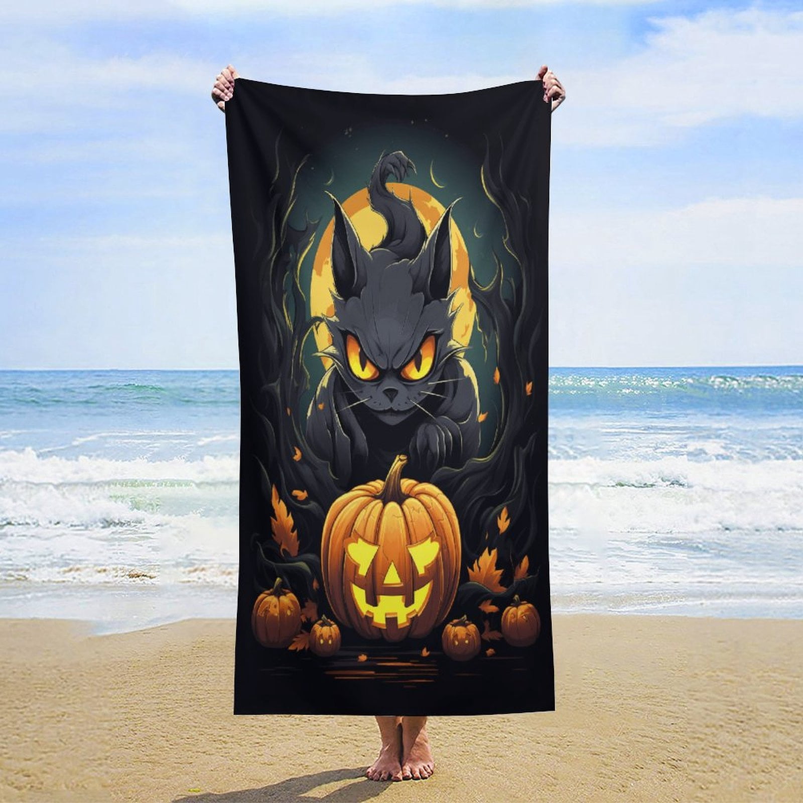 Halloween Scary Night Full Moon Beach Towel – with A Unique Design, Extra Large,XL (32”x 63”) for Kids & Adults