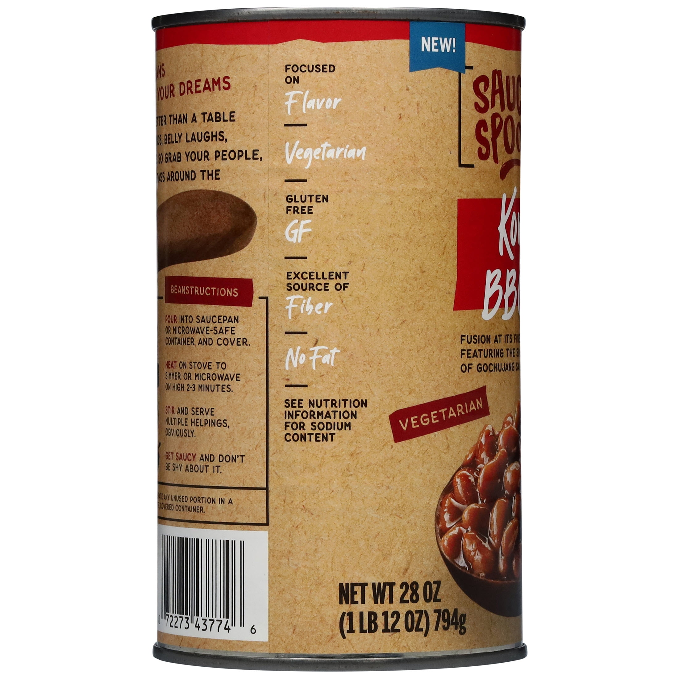Saucy Spoon Korean Style BBQ Baked Beans, Canned Beans, 28 oz Can