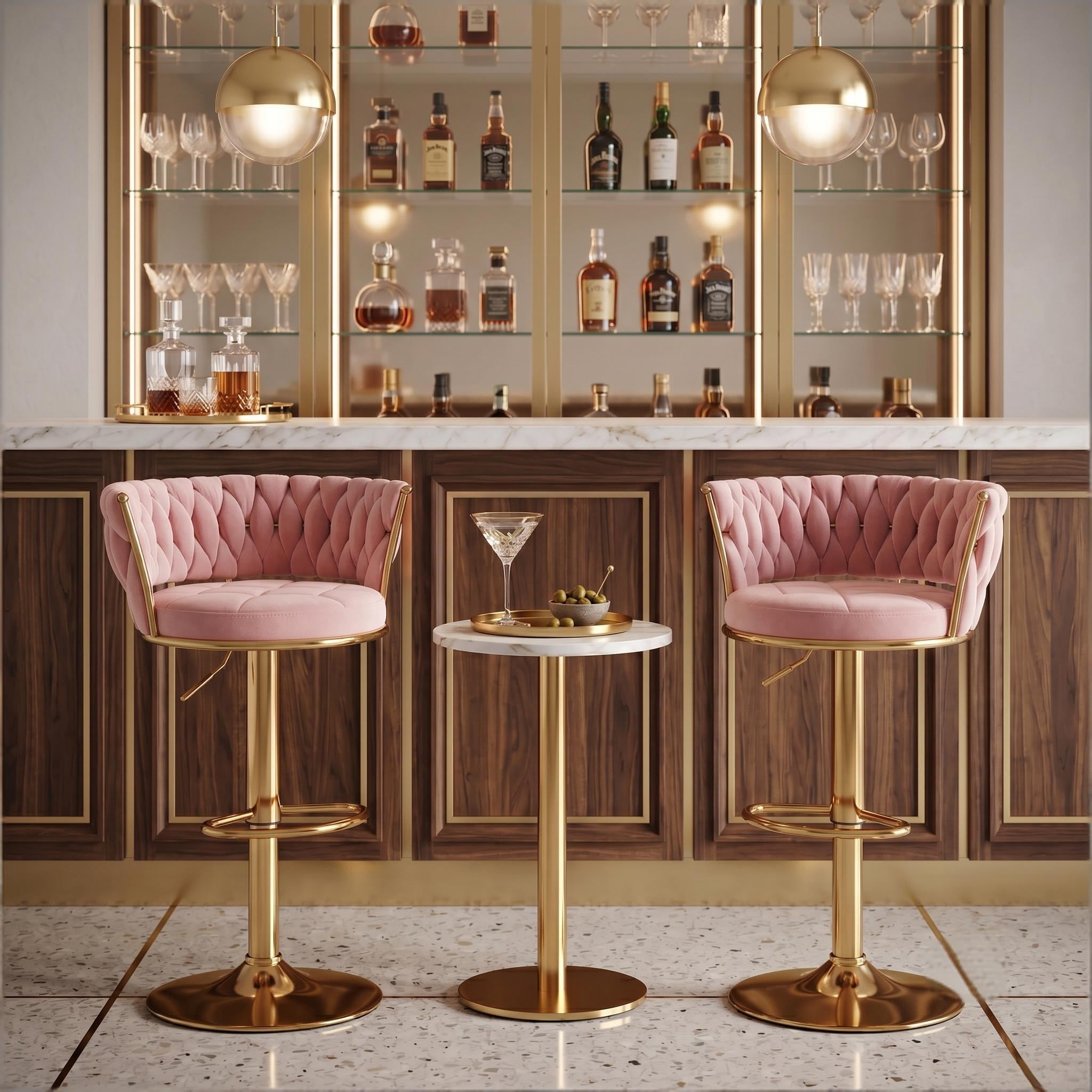 Howcool Velvet Swivel Bar Stools Set of 2 with Back and Arms, Adjustable Counter Height Kitchen Island Chairs with Gold Metal Legs & Base for Home Bar Dining Room