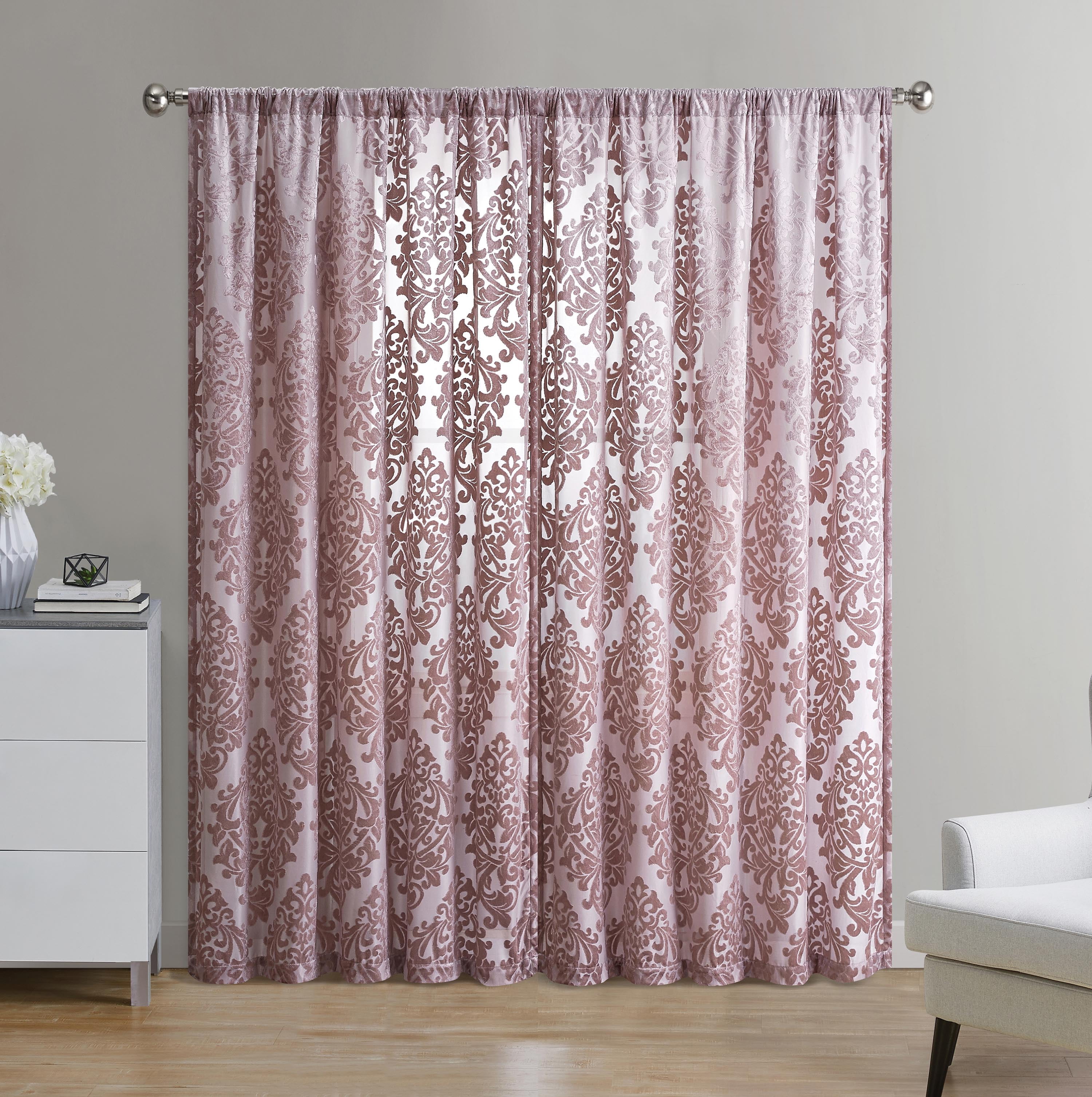 Mainstays Velvet Sheer Damask Burnout Single Curtain Panel